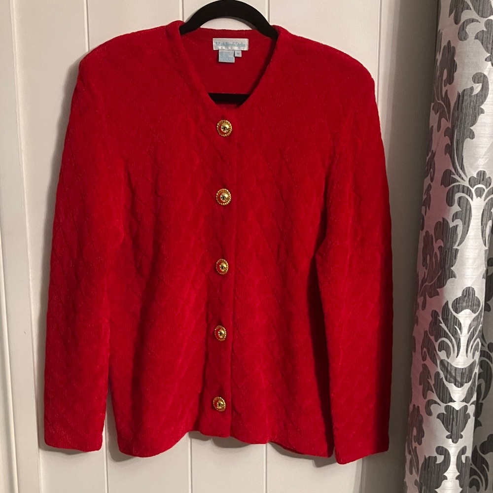 Red Quilted Jacket with Gold Buttons